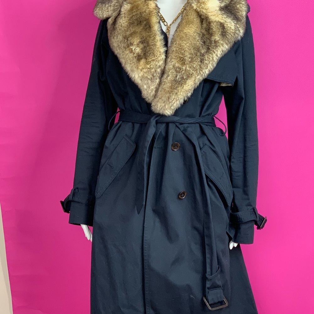 Marc by Marc Jacobs navy blue fur trench coat